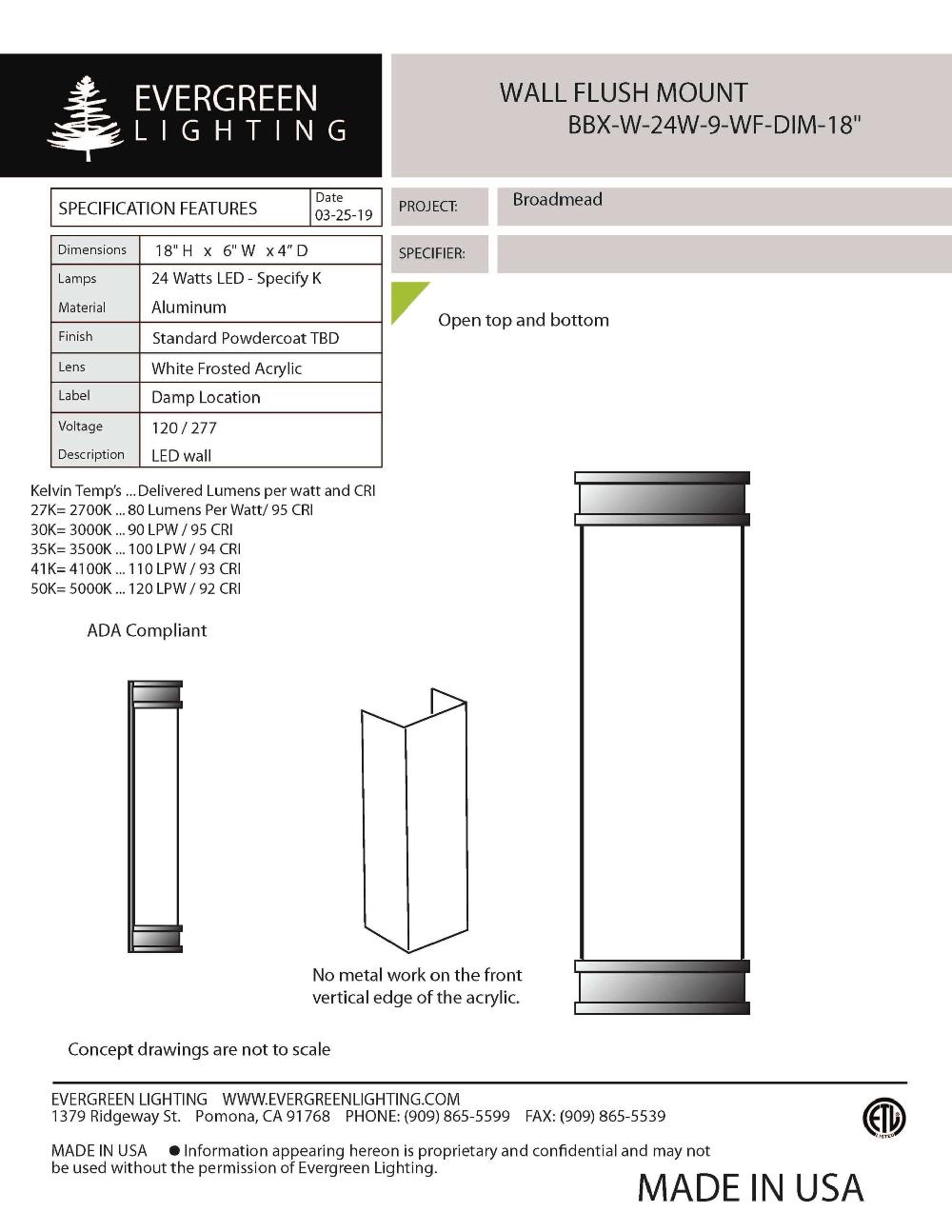 evergreen lights BBX-W-24W-9-WF-DIM-18 Indoor Indoor Custom Wall