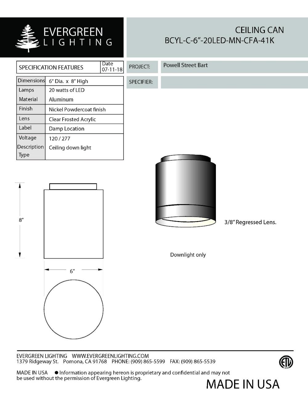evergreen lights BCYL-C-6-20LED Indoor Indoor Custom Ceiling