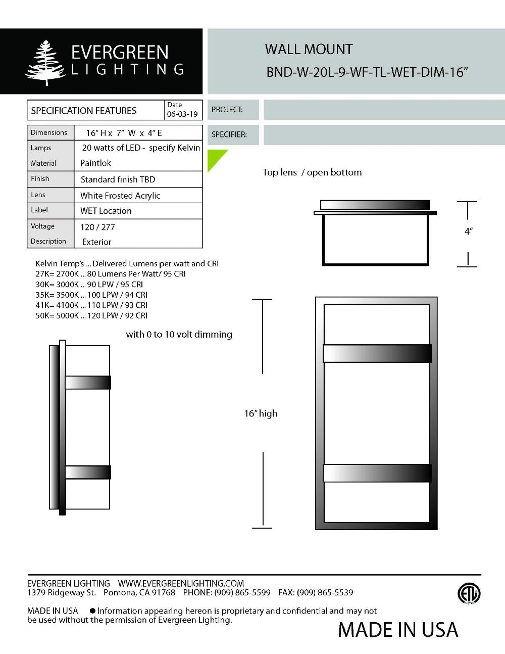 evergreen lights BND-W-20L-9-WF-TL 16 Outdoor Custom Wall