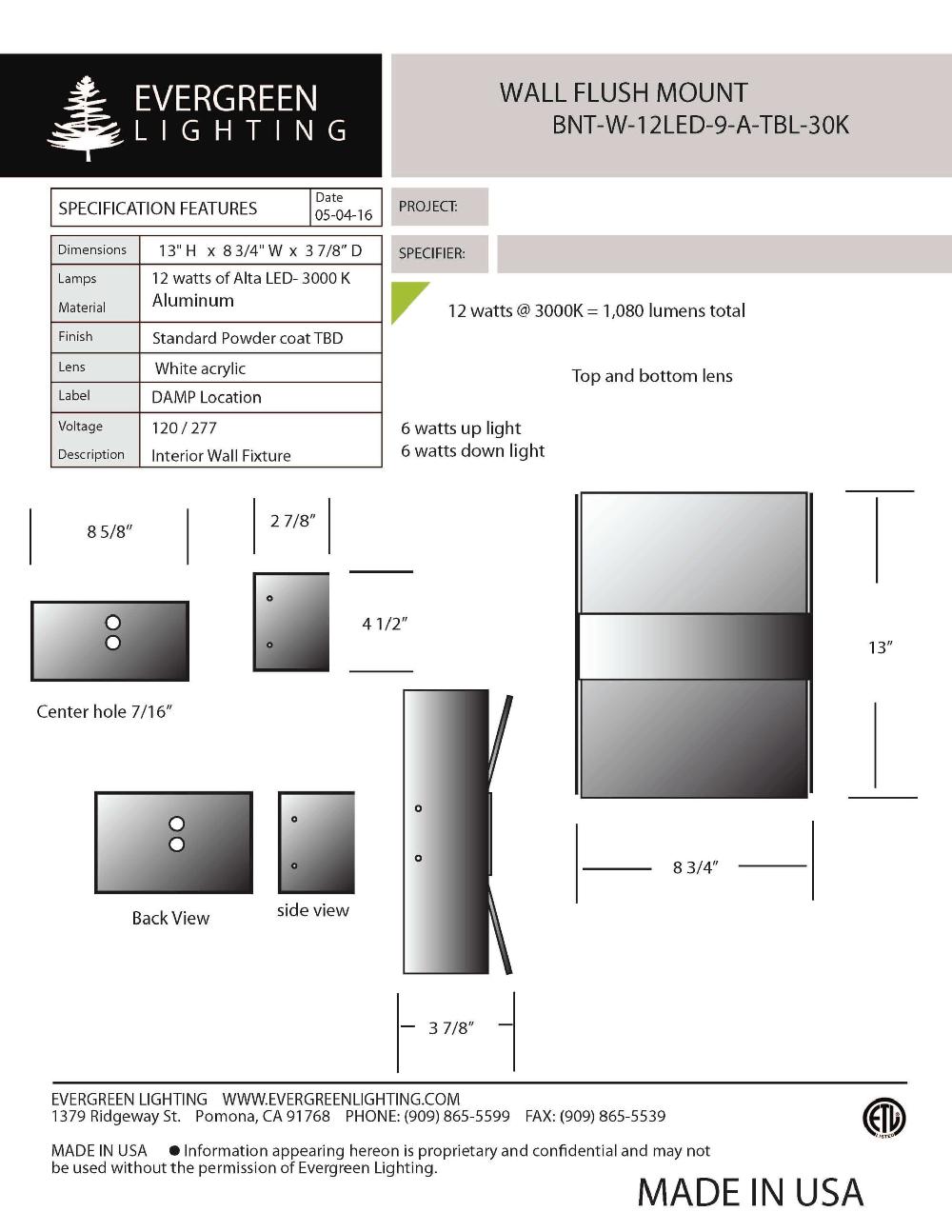 evergreen lights BNT-W-12LED-9-A Indoor Indoor Custom Wall