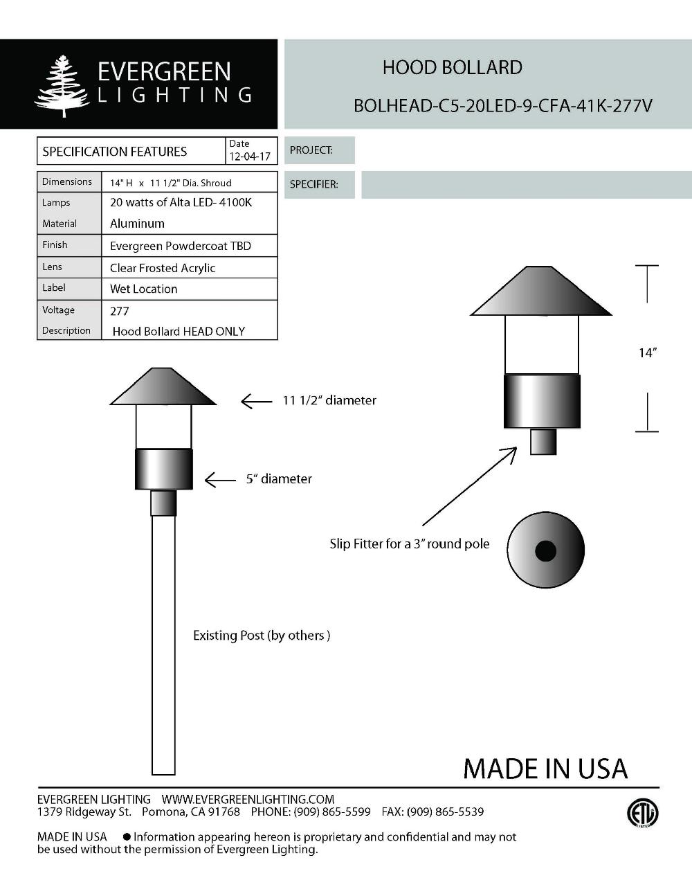 evergreen lights BOLHEAD-C5-20LED Outdoor Custom Polo Fixture Combinations