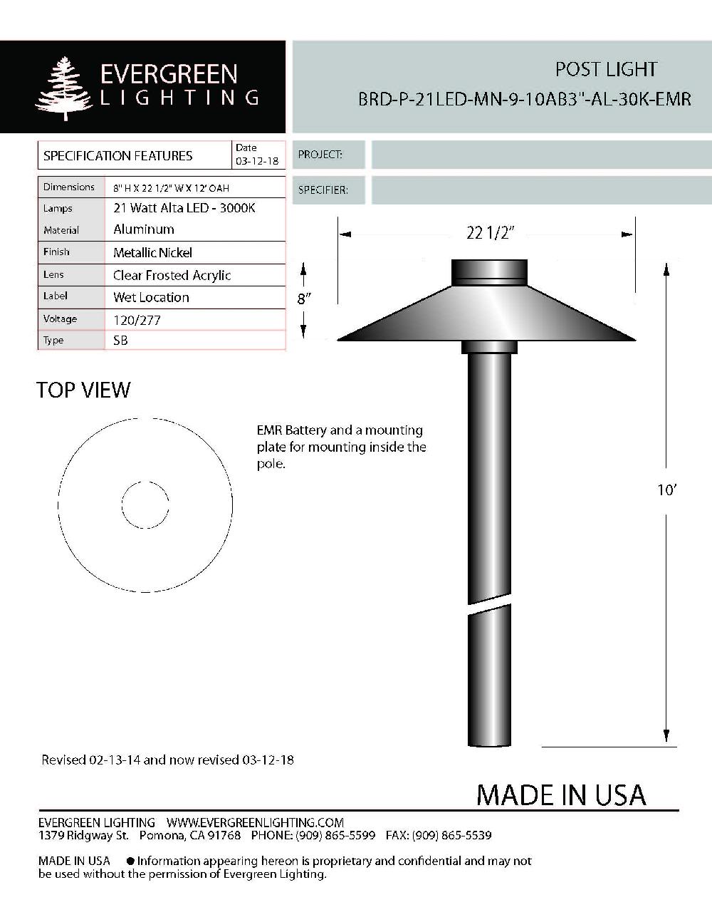 evergreen lights BRD-P-21LED-MN-9-10AB3-AL-30K Outdoor Custom Polo Fixture Combinations