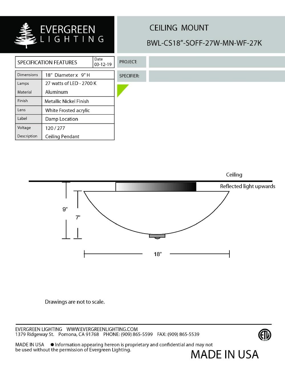 evergreen lights BWL-CS18-SOFF-27W-MN-WF Indoor Indoor Custom Ceiling