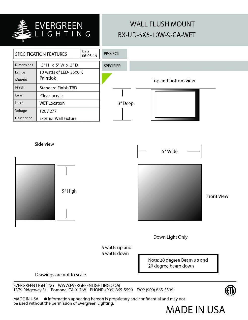 evergreen lights BX-UD-5X5-10W-9-CA-WET Outdoor Custom Wall