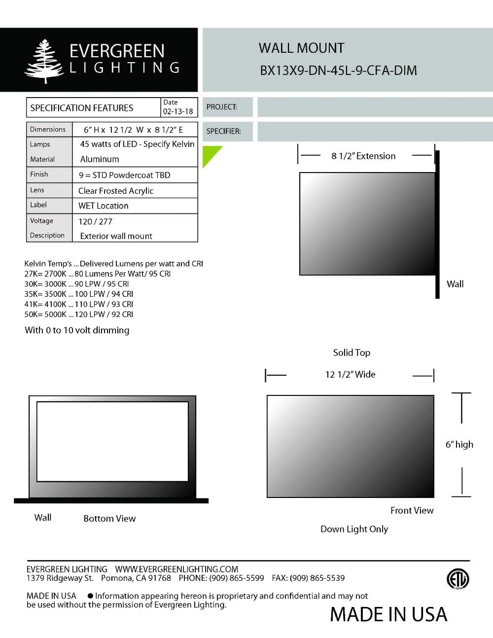 evergreen lights BX13X9-DN-45L-9-CFA Outdoor Custom Wall