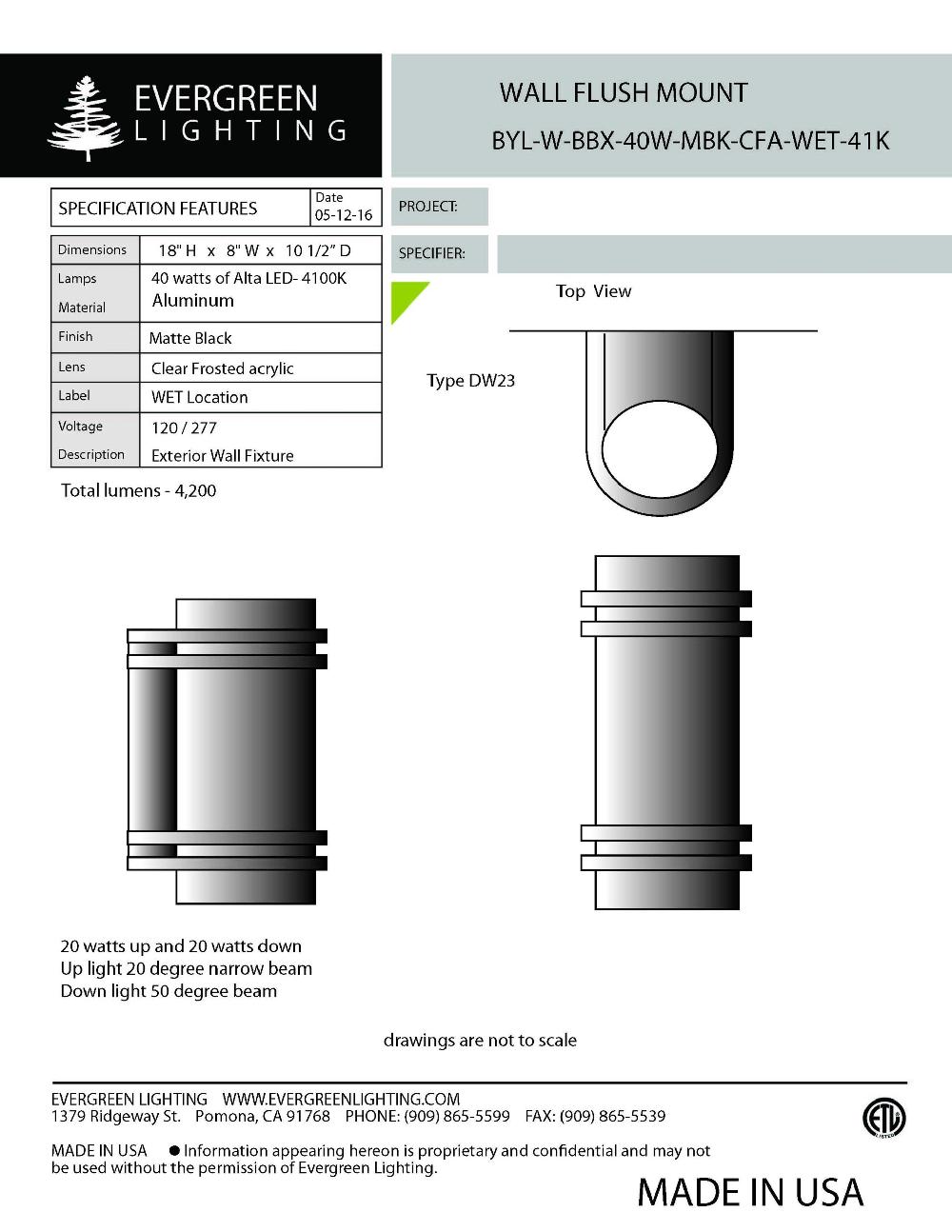 evergreen lights BYL-W-BBX-40W-MBK-CFA Outdoor Custom Wall