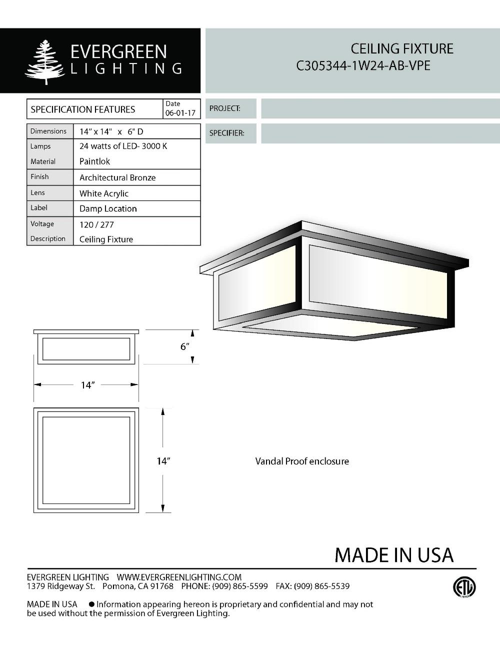 evergreen lights C305344-1W24-AB-VPE Indoor Indoor Custom Ceiling
