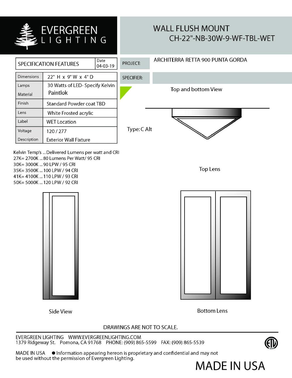 evergreen lights CH-22-NB-30W-9-WF-TBL-WET Outdoor Custom Wall