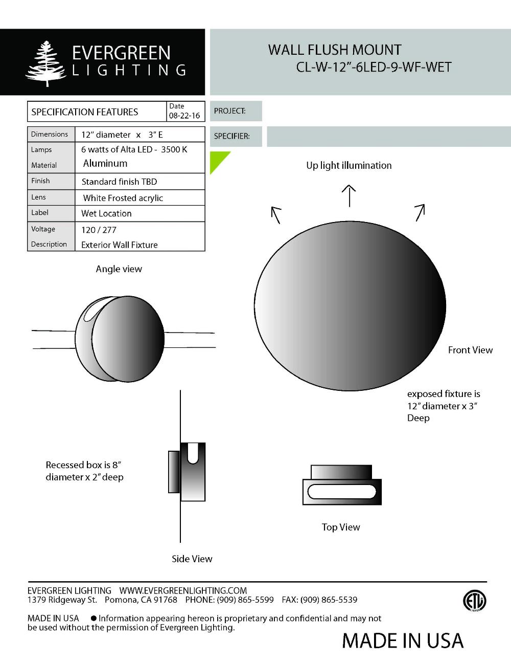 evergreen lights CL-W-12-6LED-9-WF-WET Outdoor Custom Wall