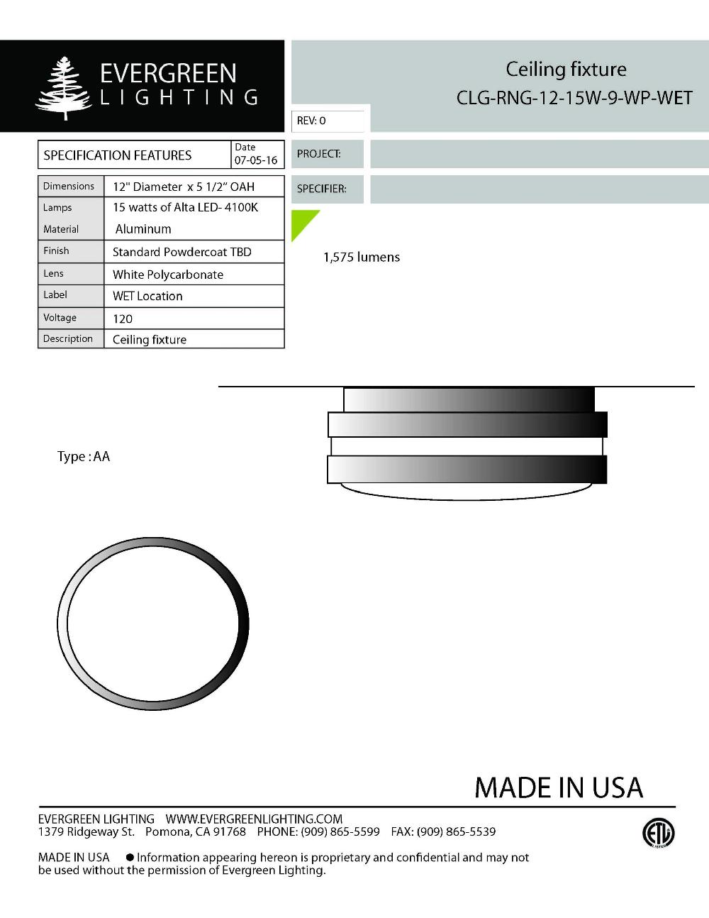 evergreen lights CLG-RNG-12-15W Indoor Indoor Custom Ceiling