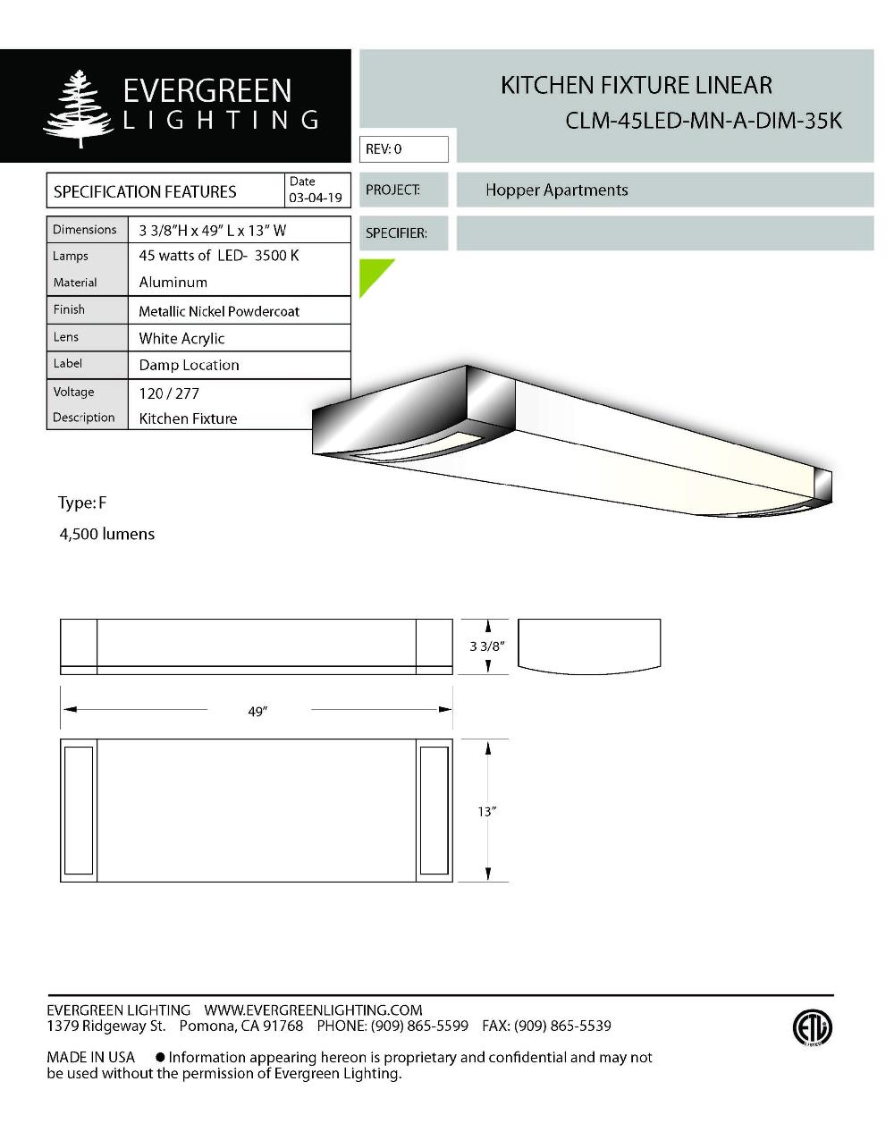 evergreen lights CLM-45LED-MN-A-DIM-35K Indoor Indoor Custom Ceiling