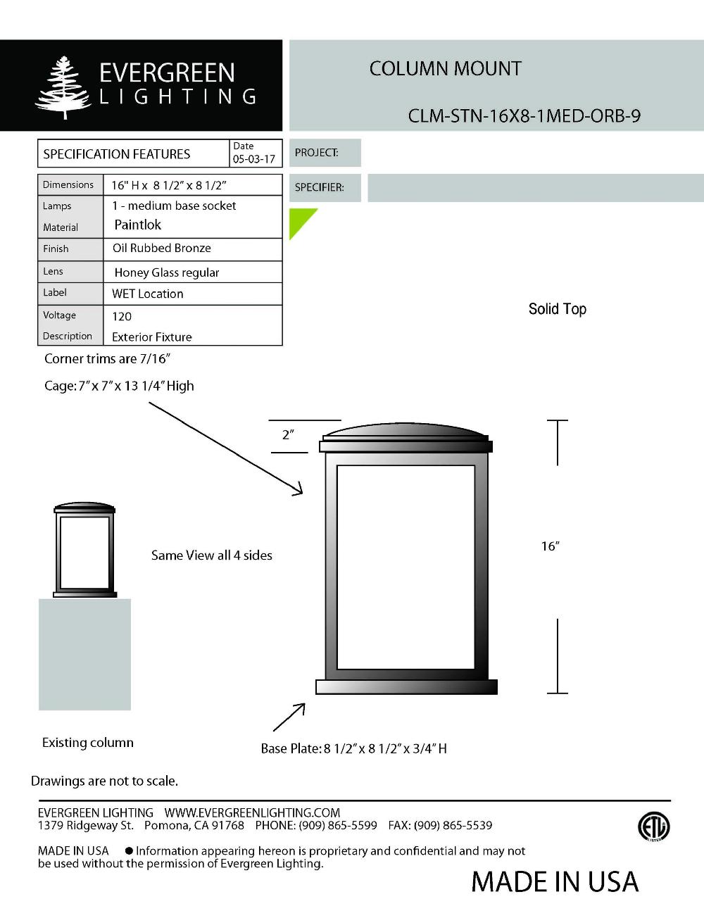 evergreen lights CLM-STN-16X8-1MED Outdoor Custom Column Mount