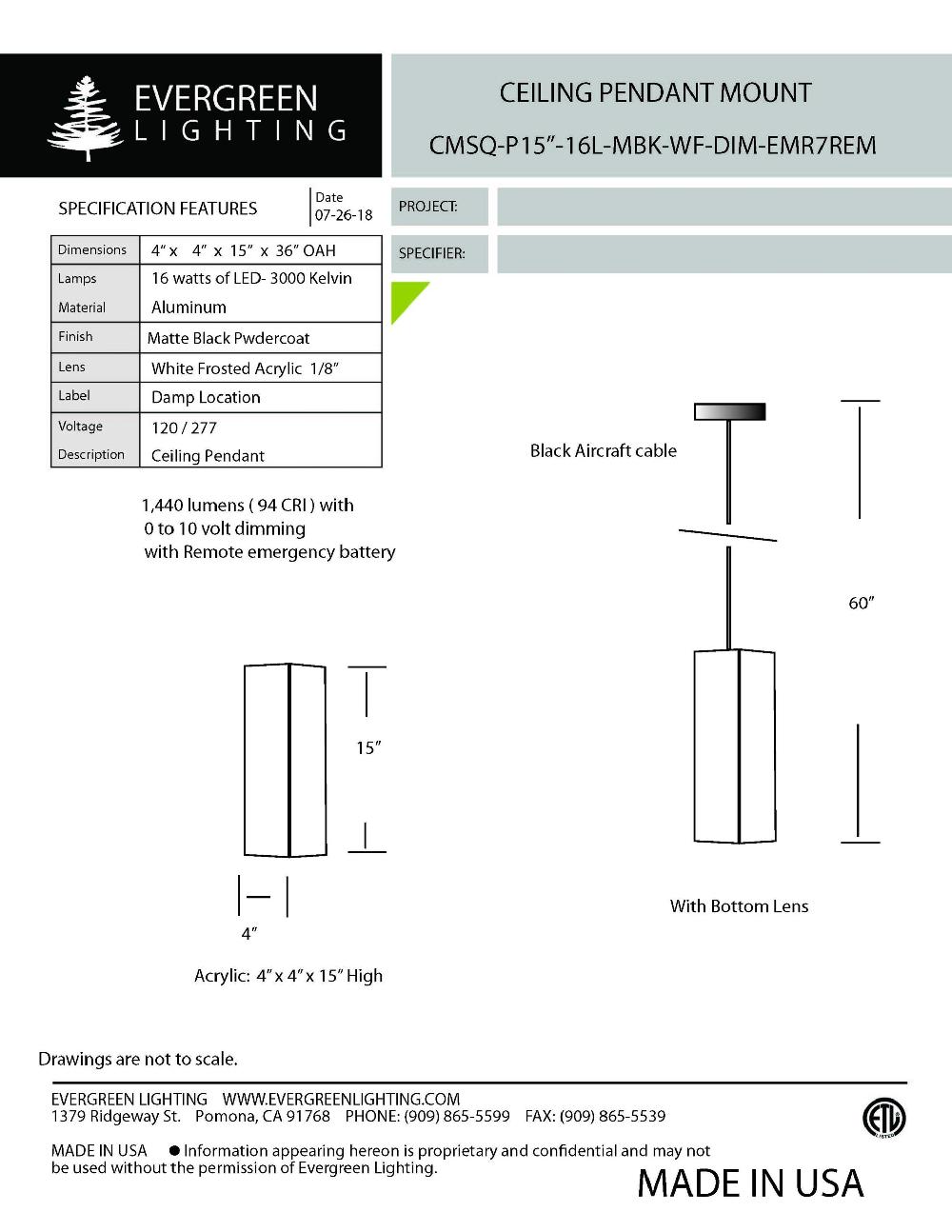 evergreen lights CMSQ-P15-16L-9WF-DIM REM EMR Indoor Indoor Custom Ceiling