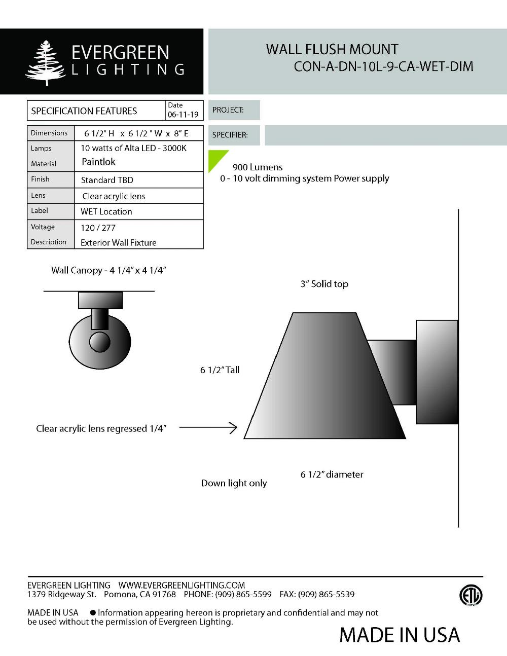 evergreen lights CON-A-DN-10L-9-CA Outdoor Custom Wall