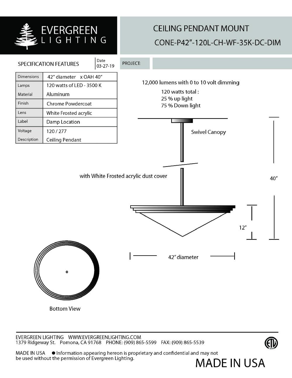 evergreen lights CONE-P42-120L Indoor Indoor Custom Ceiling