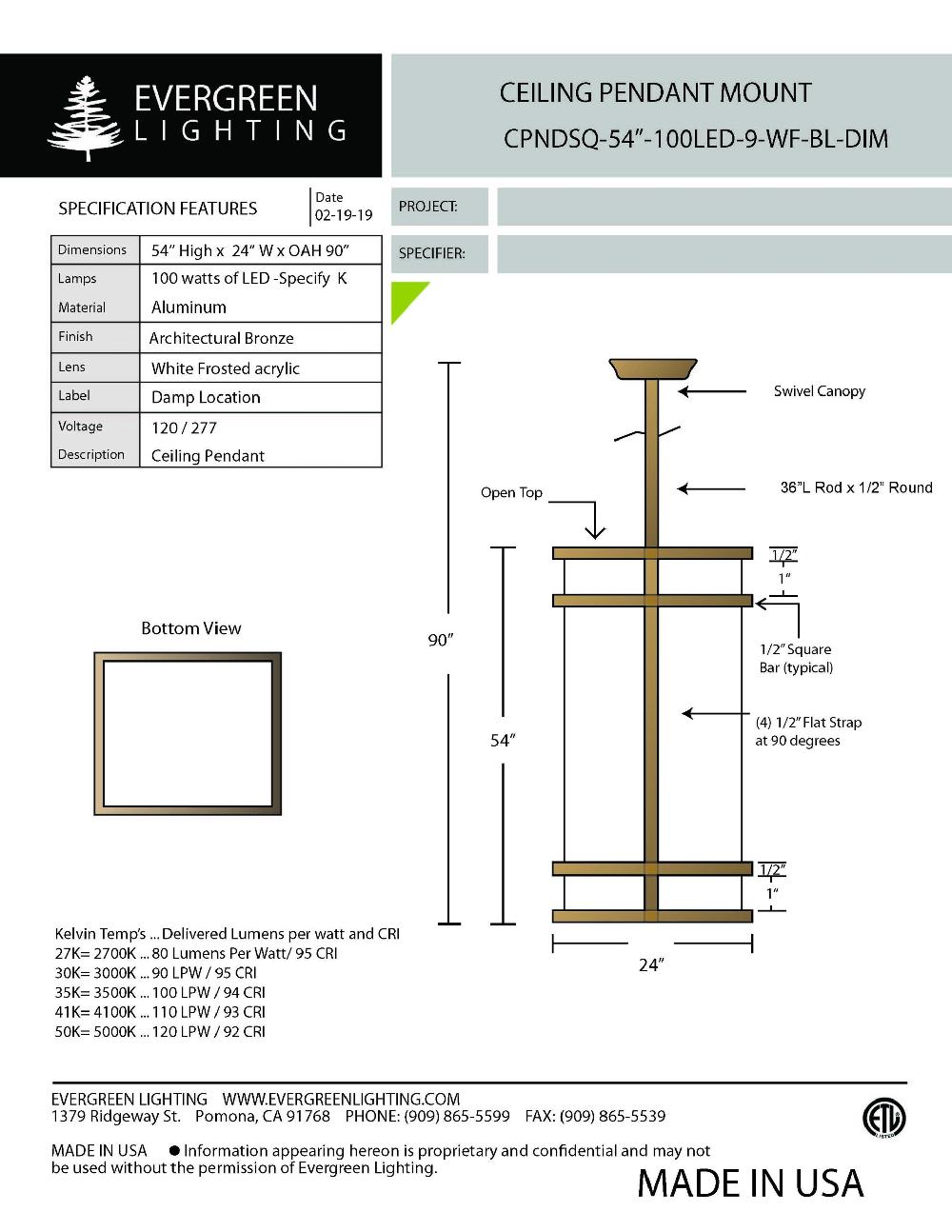 evergreen lights CPNDSQ-54-100LED Indoor Indoor Custom Ceiling