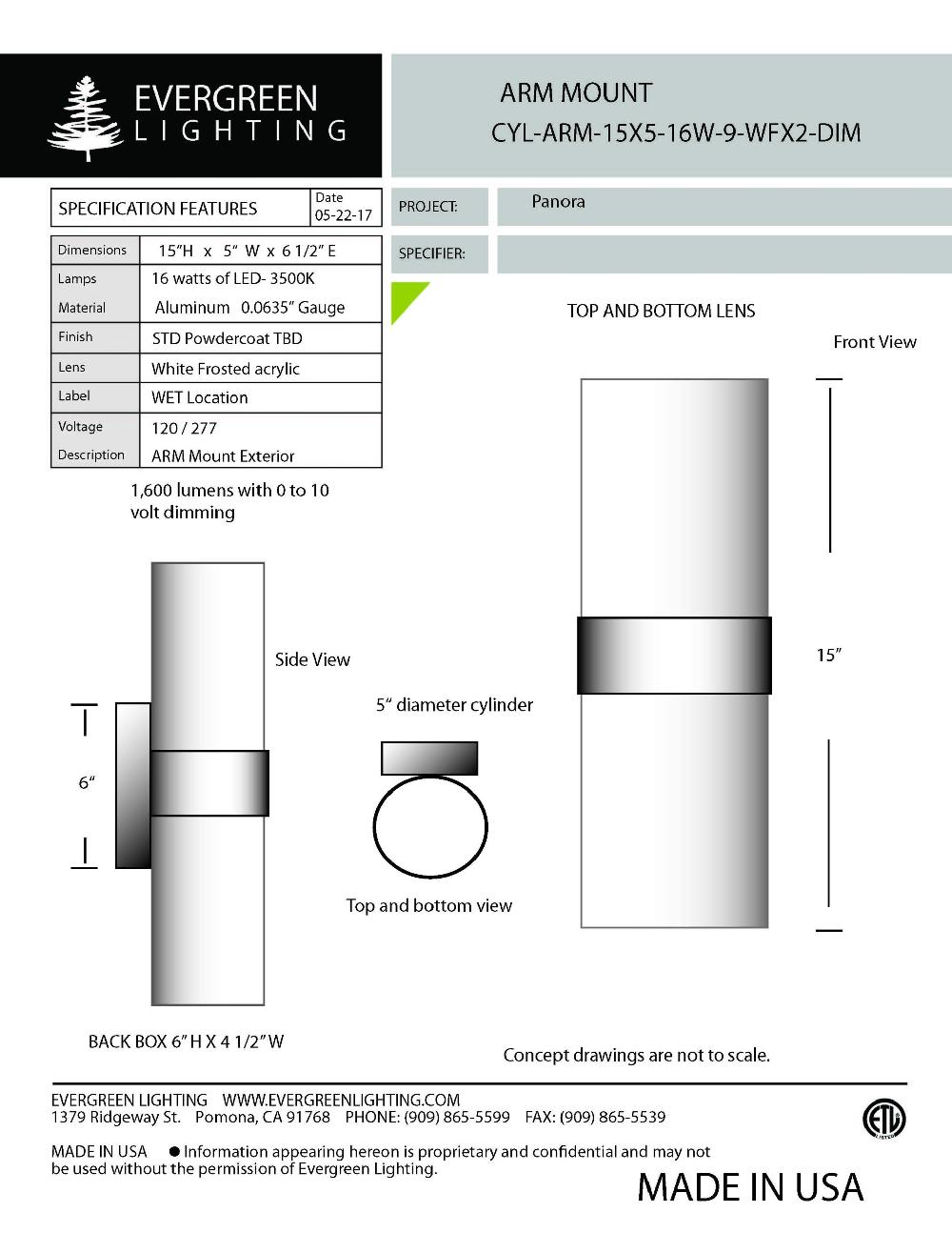 evergreen lights CYL-ARM-15X5-16W Outdoor Custom Wall
