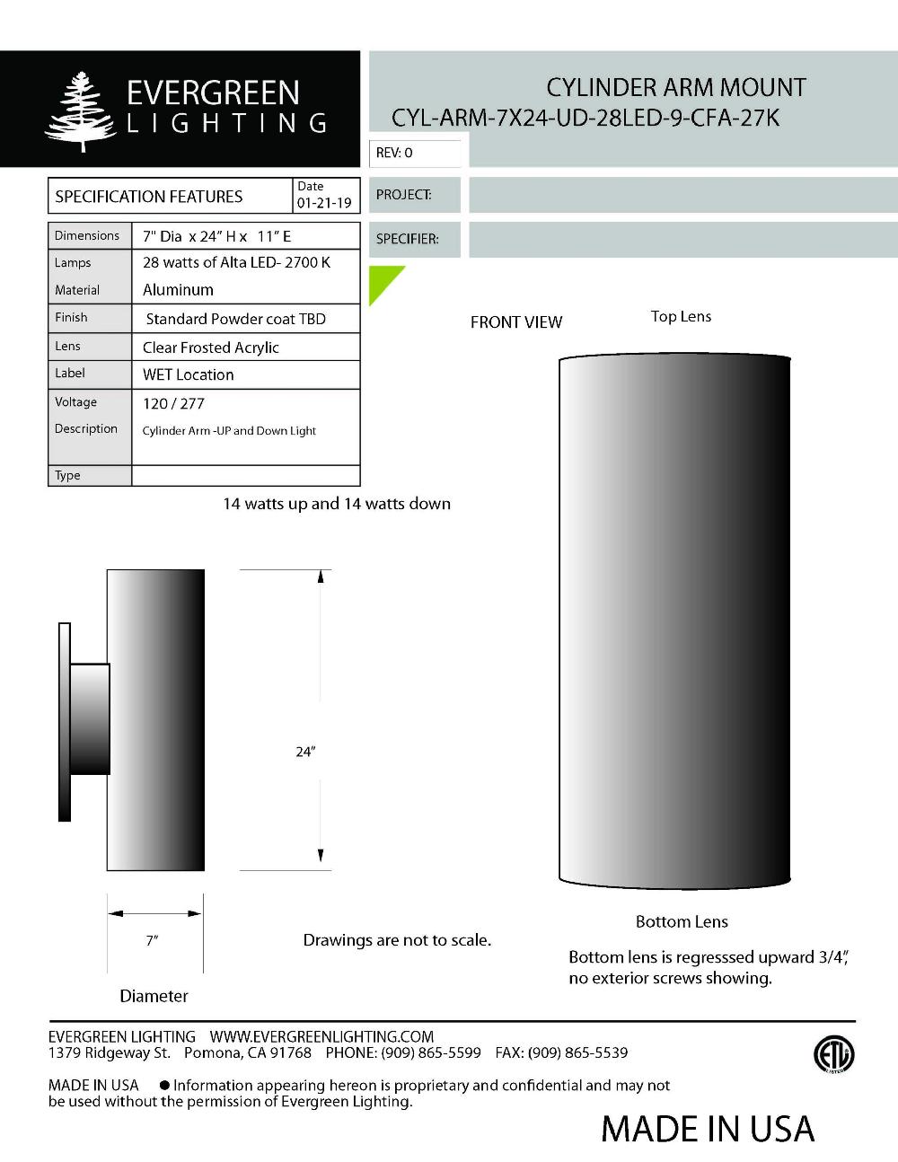 evergreen lights CYL-ARM-7X24-UD-28LED Outdoor Custom Wall