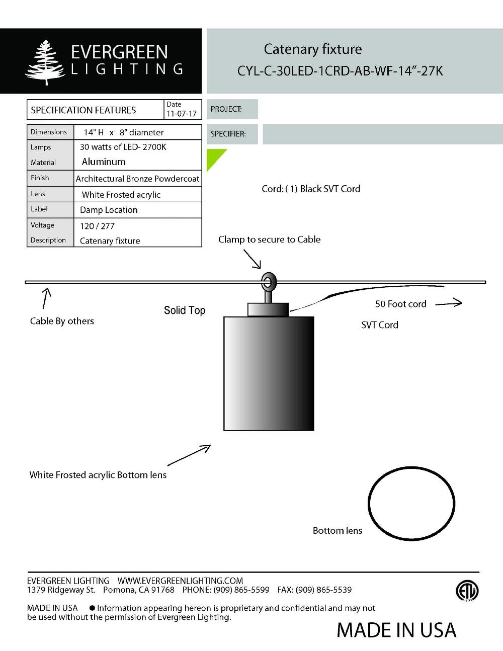 evergreen lights CYL-C-30LED-1CRD Outdoor Custom Ceiling