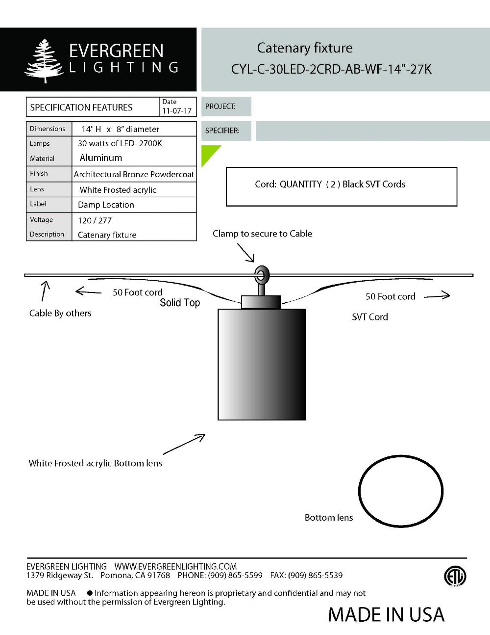 evergreen lights CYL-C-30LED-2CRD Outdoor Custom Ceiling
