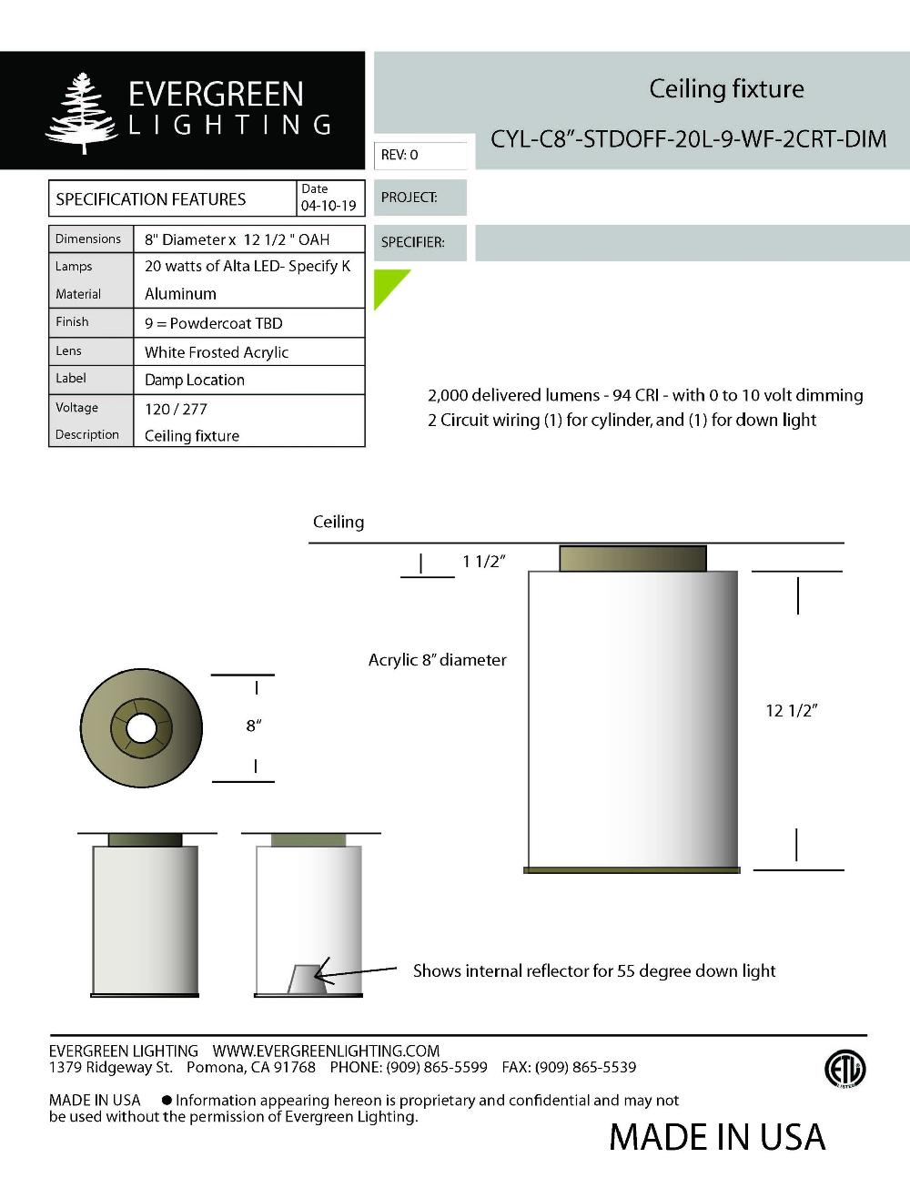 evergreen lights CYL-C8-STDOFF-60BRZ Indoor Indoor Custom Ceiling