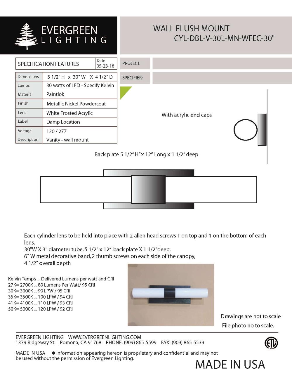evergreen lights CYL-DBL-V-30L-MN-WFEC-30 Indoor Indoor Custom Wall