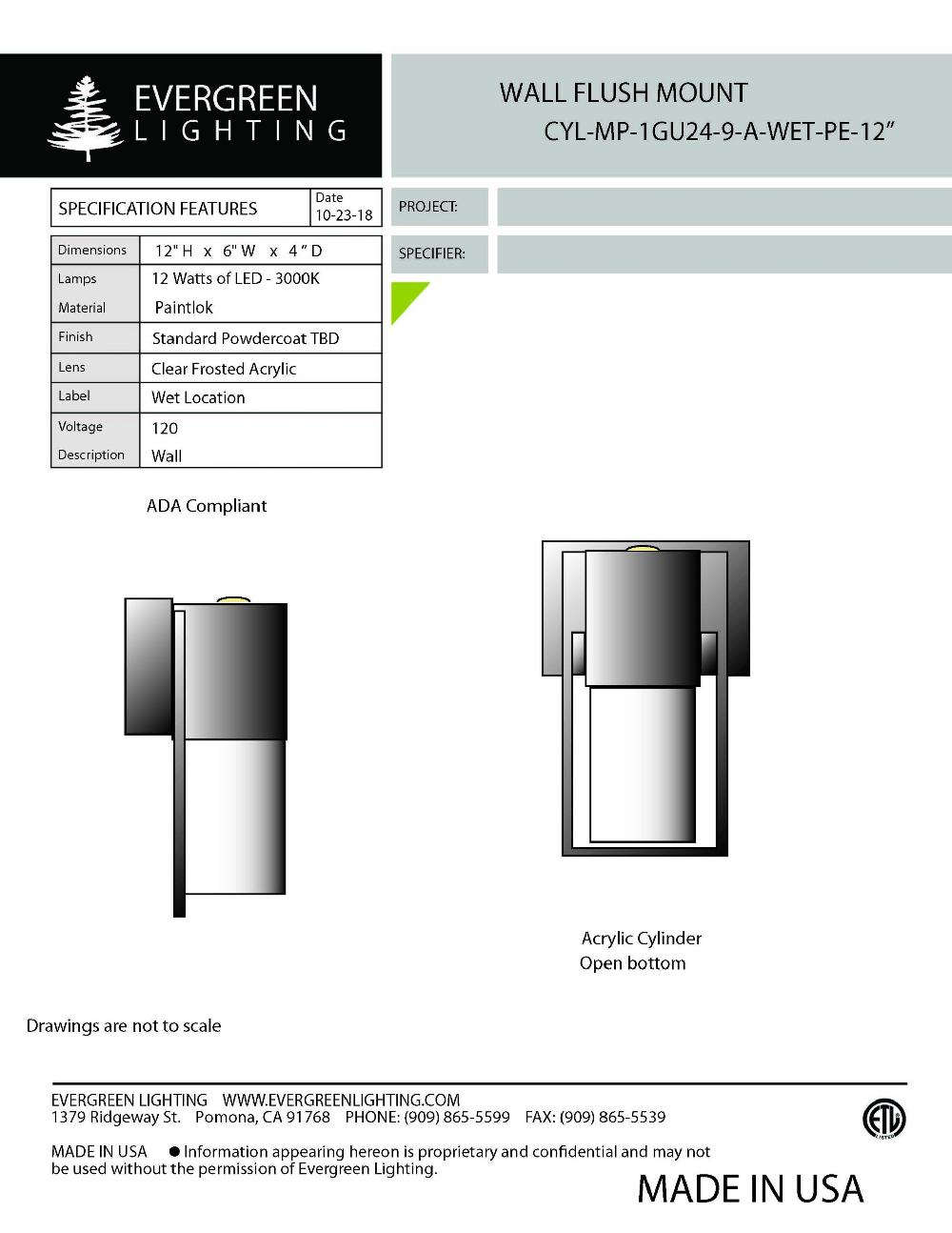 evergreen lights CYL-MP-1GU24-9-A-WET-PE-12 Outdoor Custom Wall