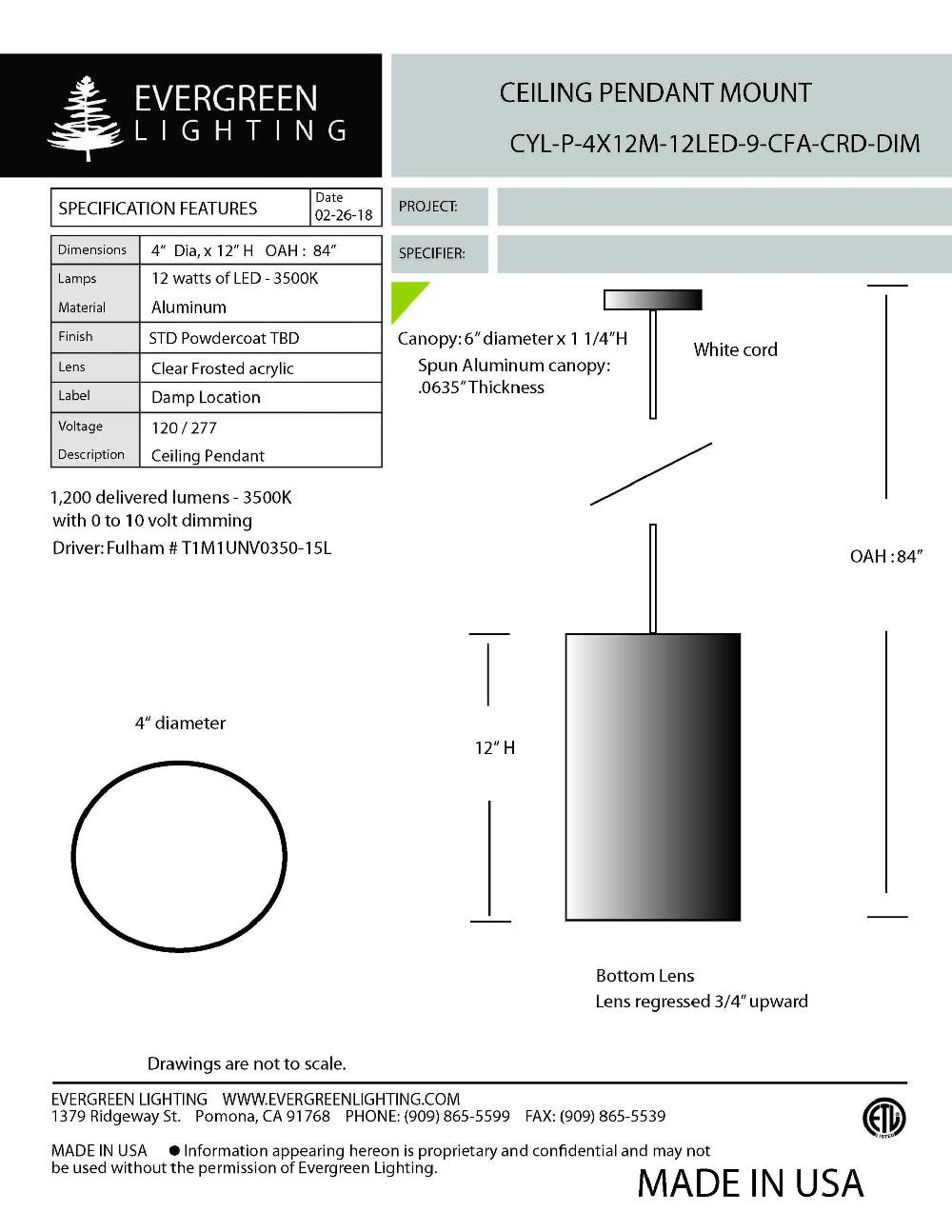 evergreen lights CYL-P-4X12M-12LED-9-CFA-CRD-DIM Indoor Indoor Custom Ceiling