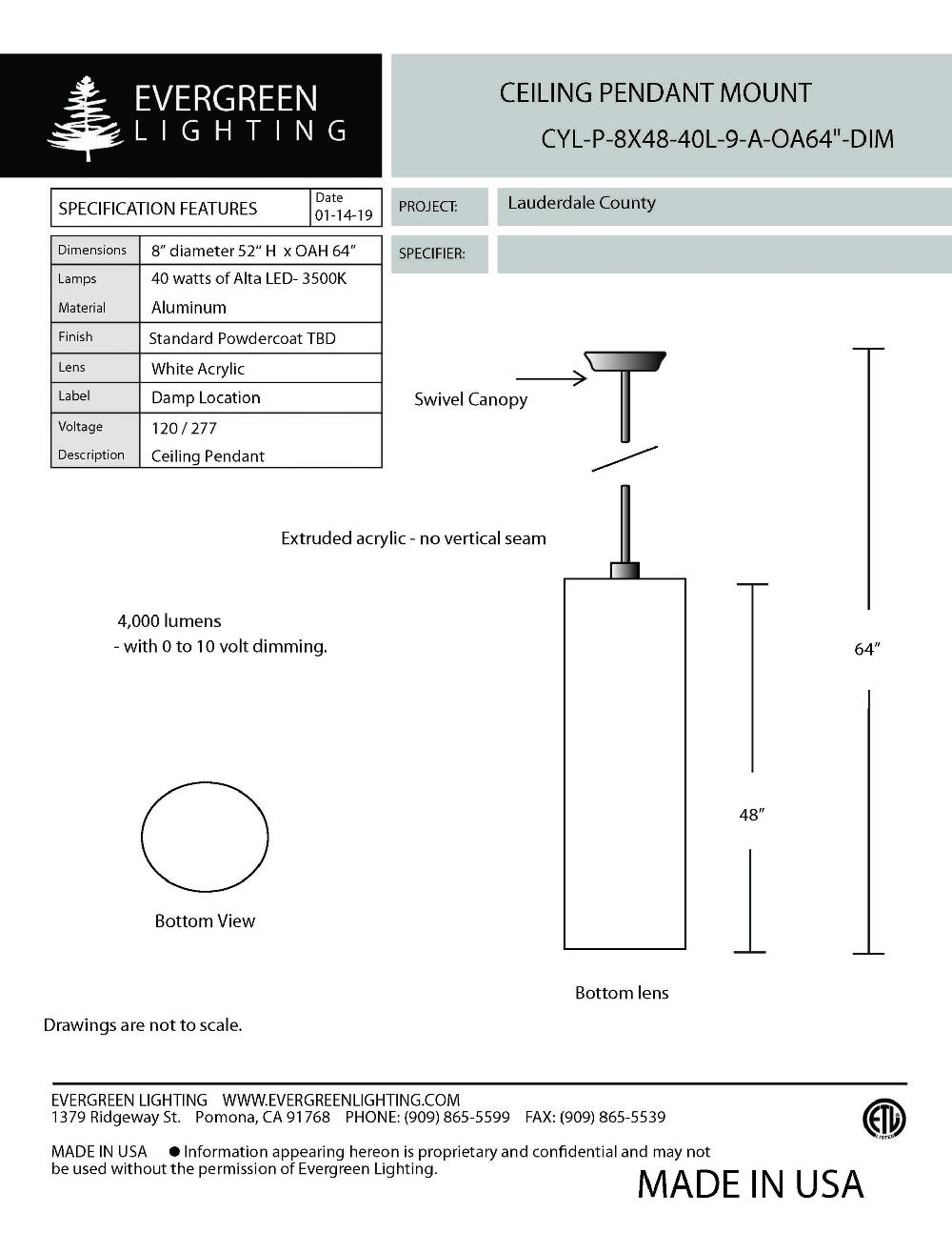 evergreen lights CYL-P-8X48-40L Indoor Indoor Custom Ceiling