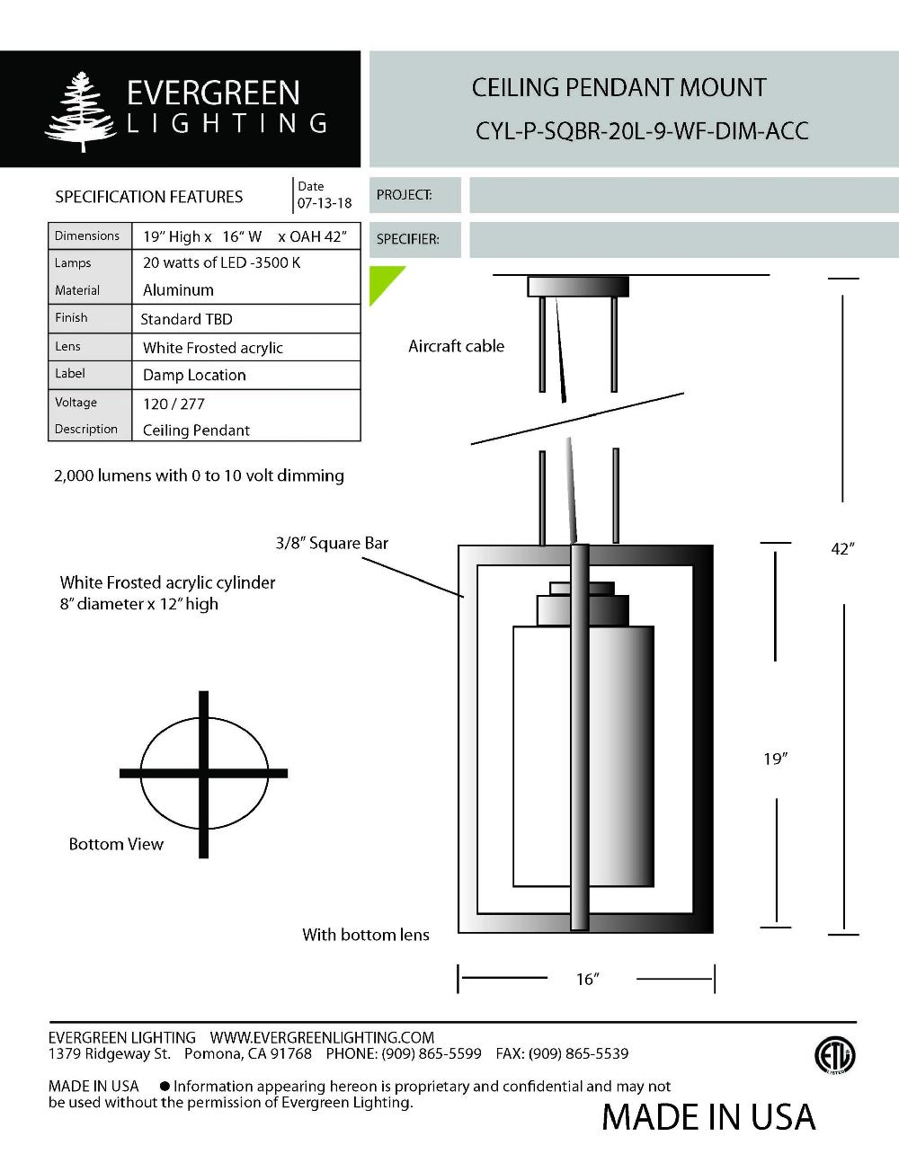evergreen lights CYL-P-SQBR-20L-9-WF Indoor Indoor Custom Ceiling