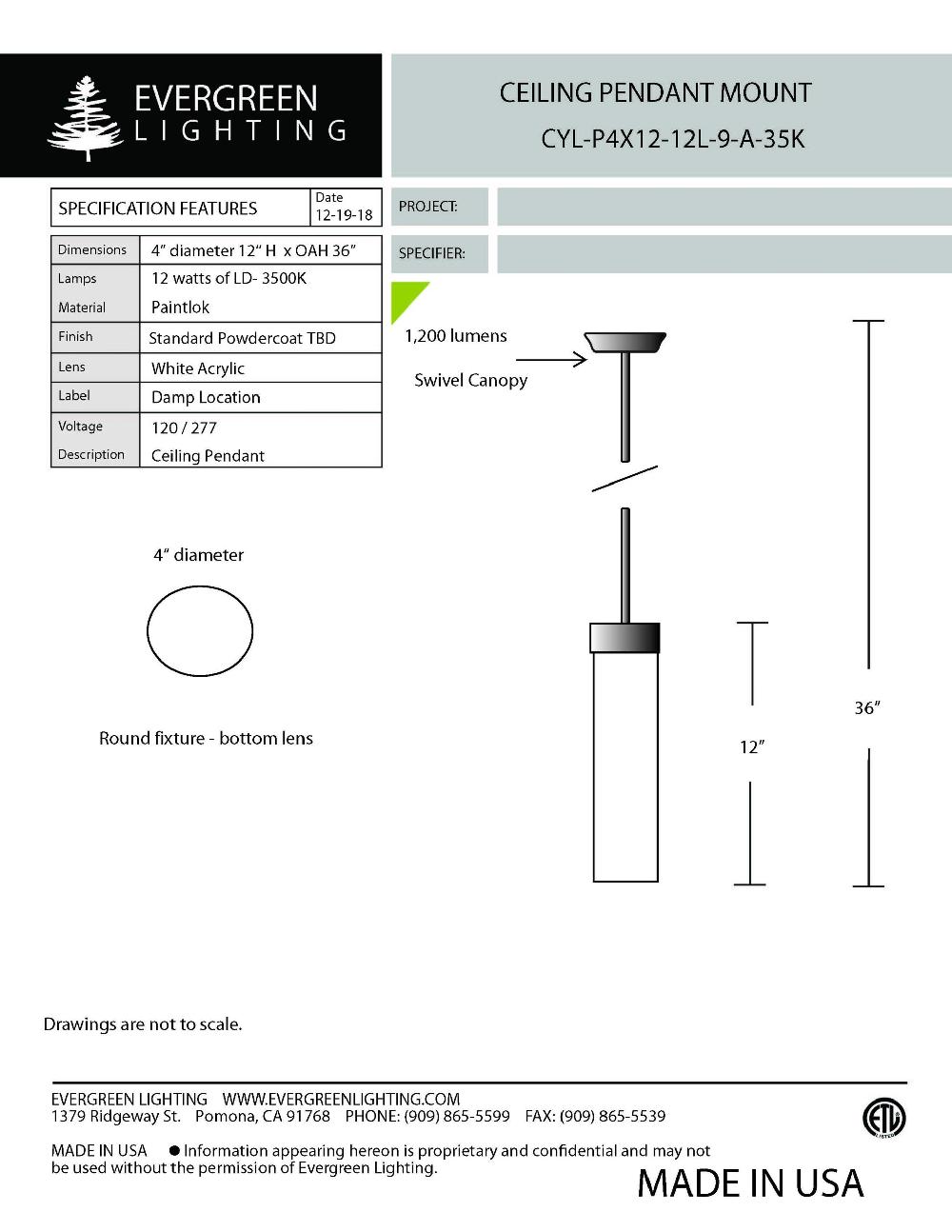 evergreen lights CYL-P4X12-12L-9-A-35K Indoor Indoor Custom Ceiling