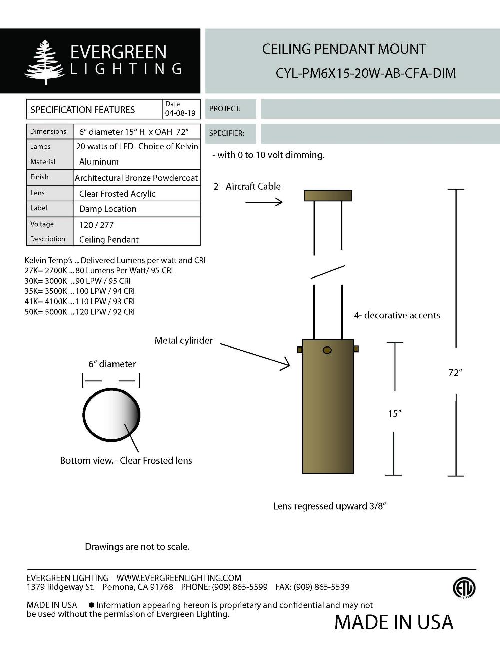 evergreen lights CYL-PM6X15-40W-60BRZ Indoor Indoor Custom Ceiling