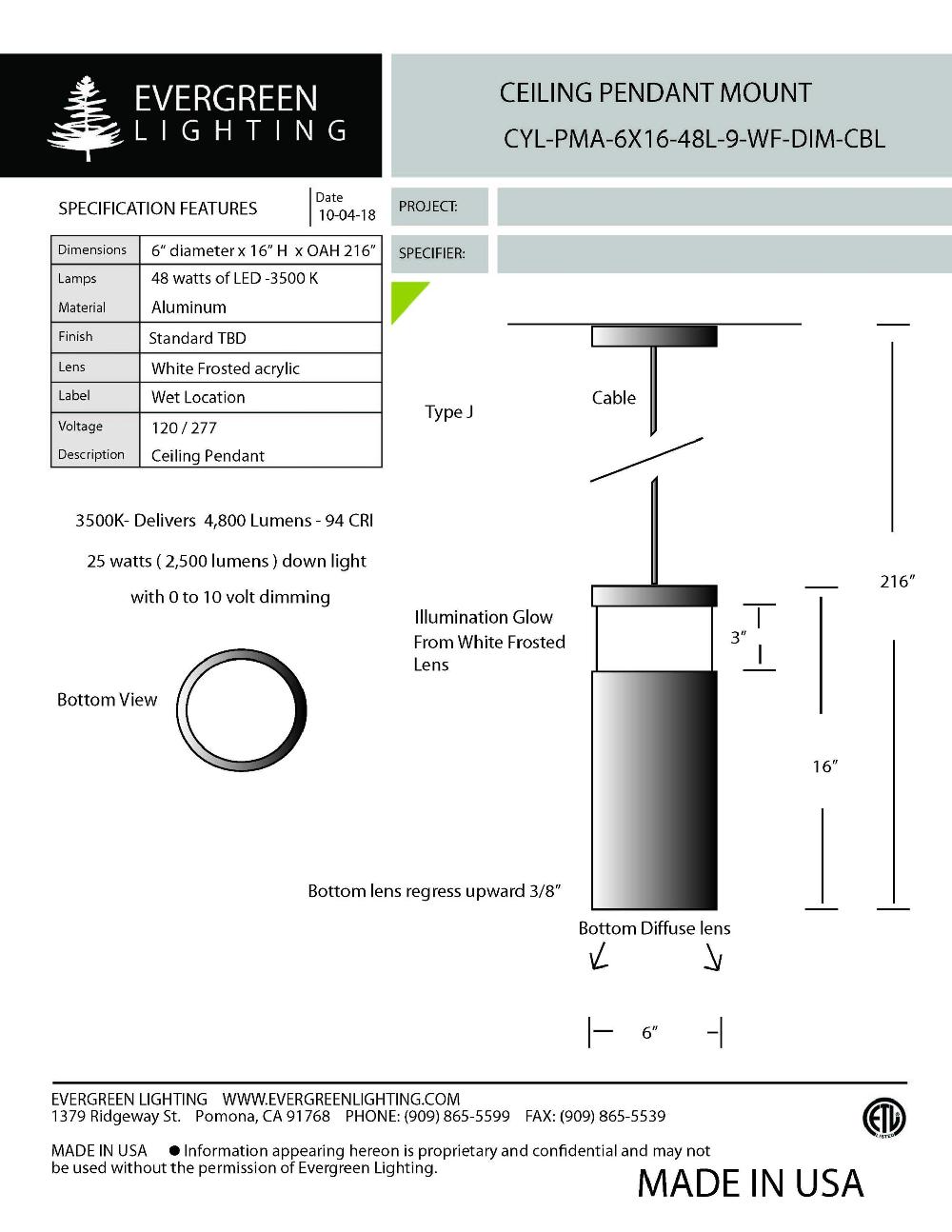 evergreen lights CYL-PMA-6X16-48L-CBL Indoor Indoor Custom Ceiling