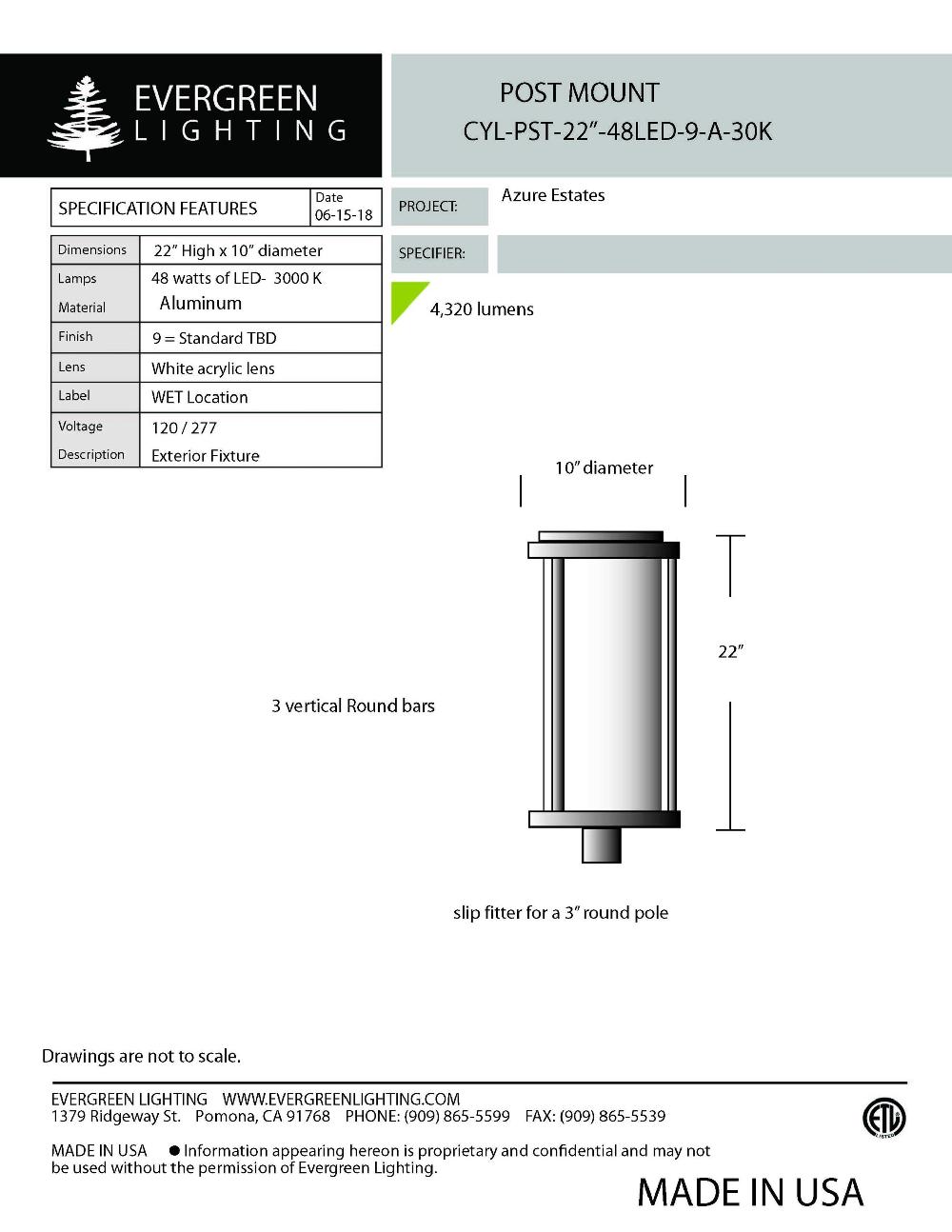 evergreen lights CYL-PST-22-48LED-9-A-30K Outdoor Custom Post Top