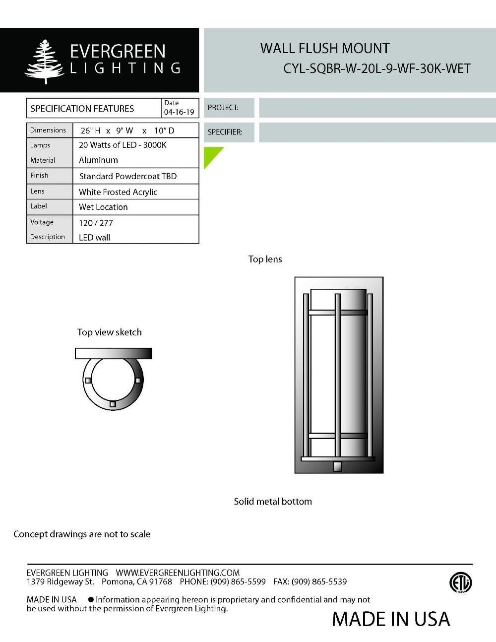 evergreen lights CYL-SQBR-W-20L Outdoor Custom Wall