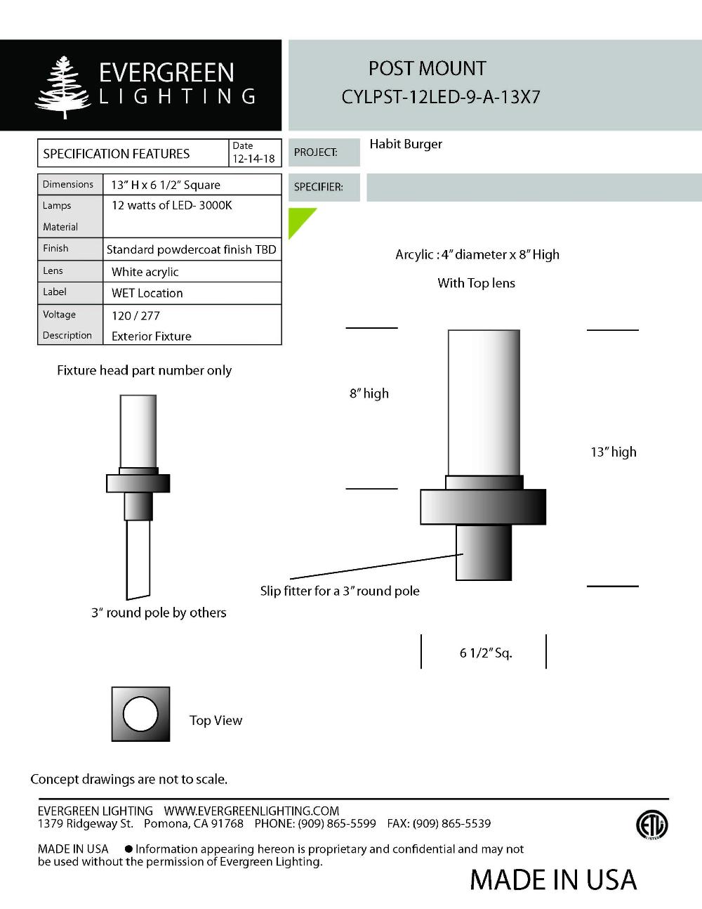 evergreen lights CYLPST-12LED-9-A-13X7 Outdoor Custom Post Top