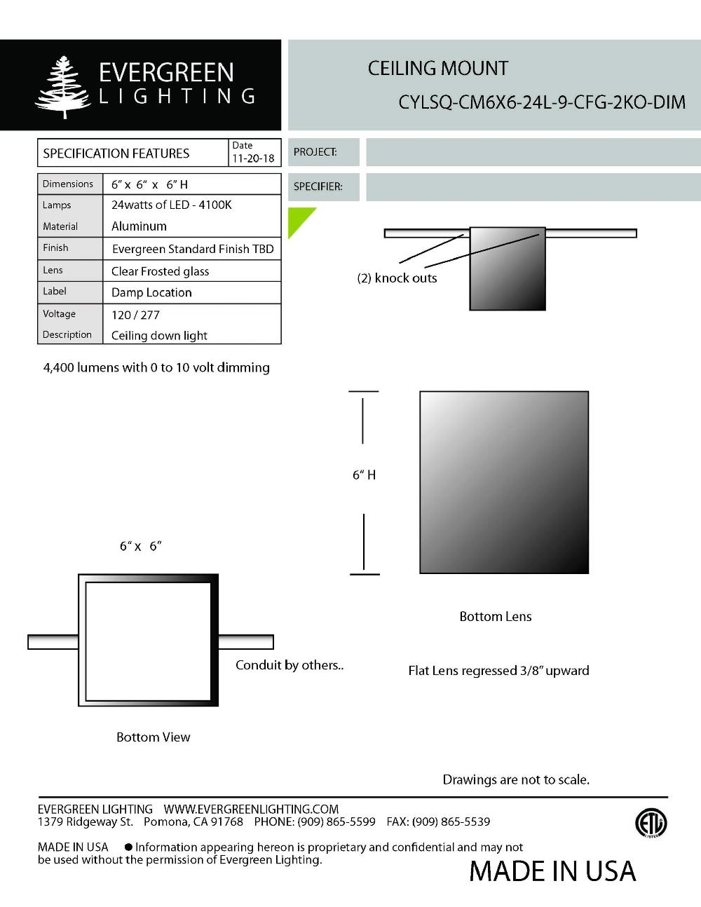 evergreen lights CYLSQ-CM6X6-24L Outdoor Custom Ceiling