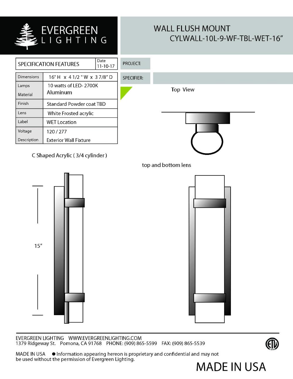 evergreen lights CYLWALL-10L-9-WF Outdoor Custom Wall