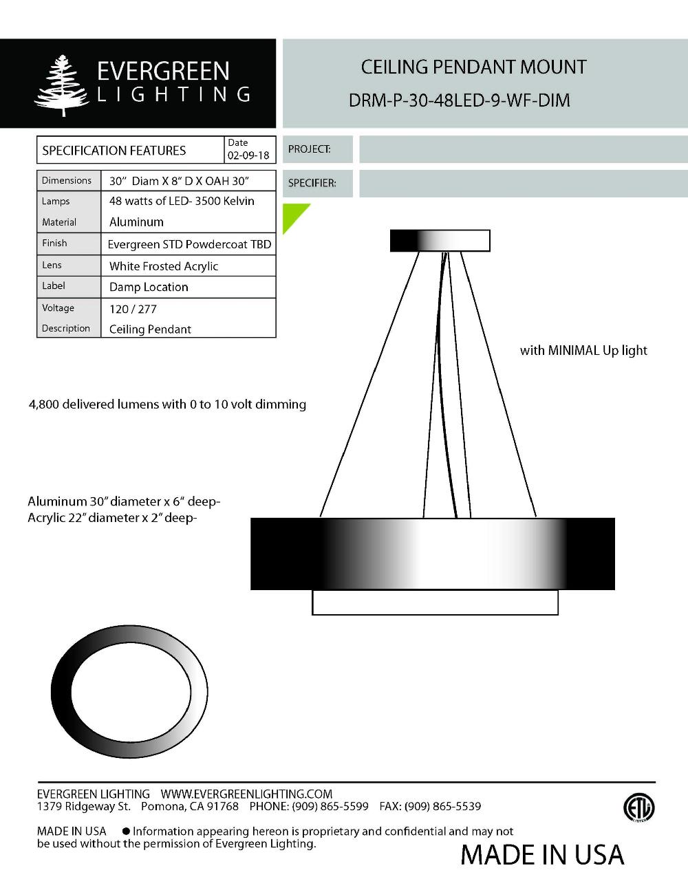 evergreen lights DRM-P-30-48LED-9-WF-DIM Indoor Indoor Custom Ceiling