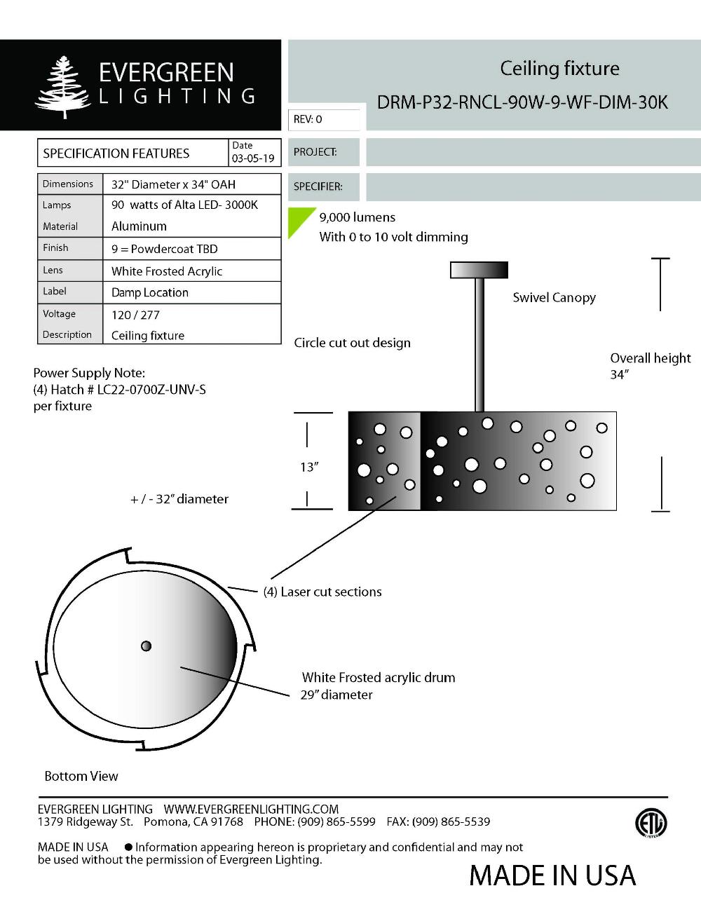 evergreen lights DRM-P32-RNCL-90W Indoor Indoor Custom Ceiling