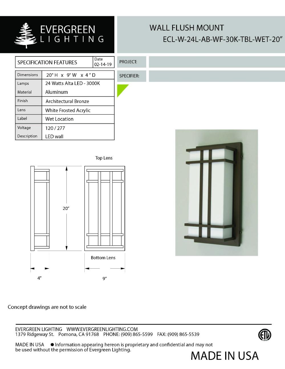 evergreen lights ECL-W-24L-AB-WF Outdoor Custom Wall