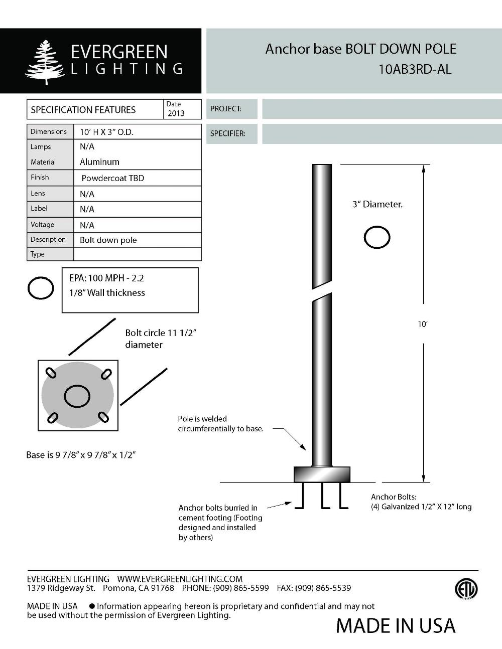 evergreen lights 10AB3RD-AL Outdoor Custom Poles
