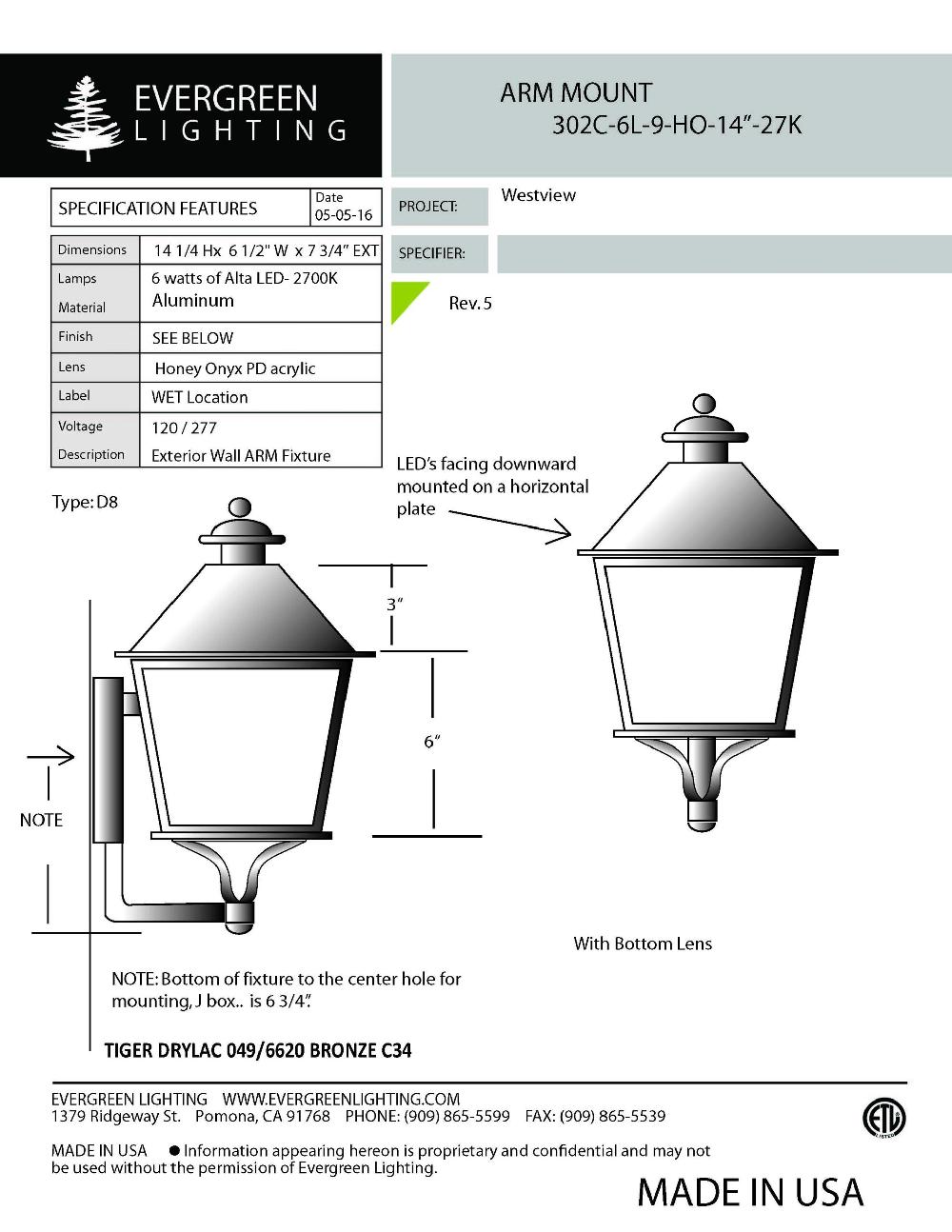 evergreen lights 302C-6L-14 Outdoor Custom Wall