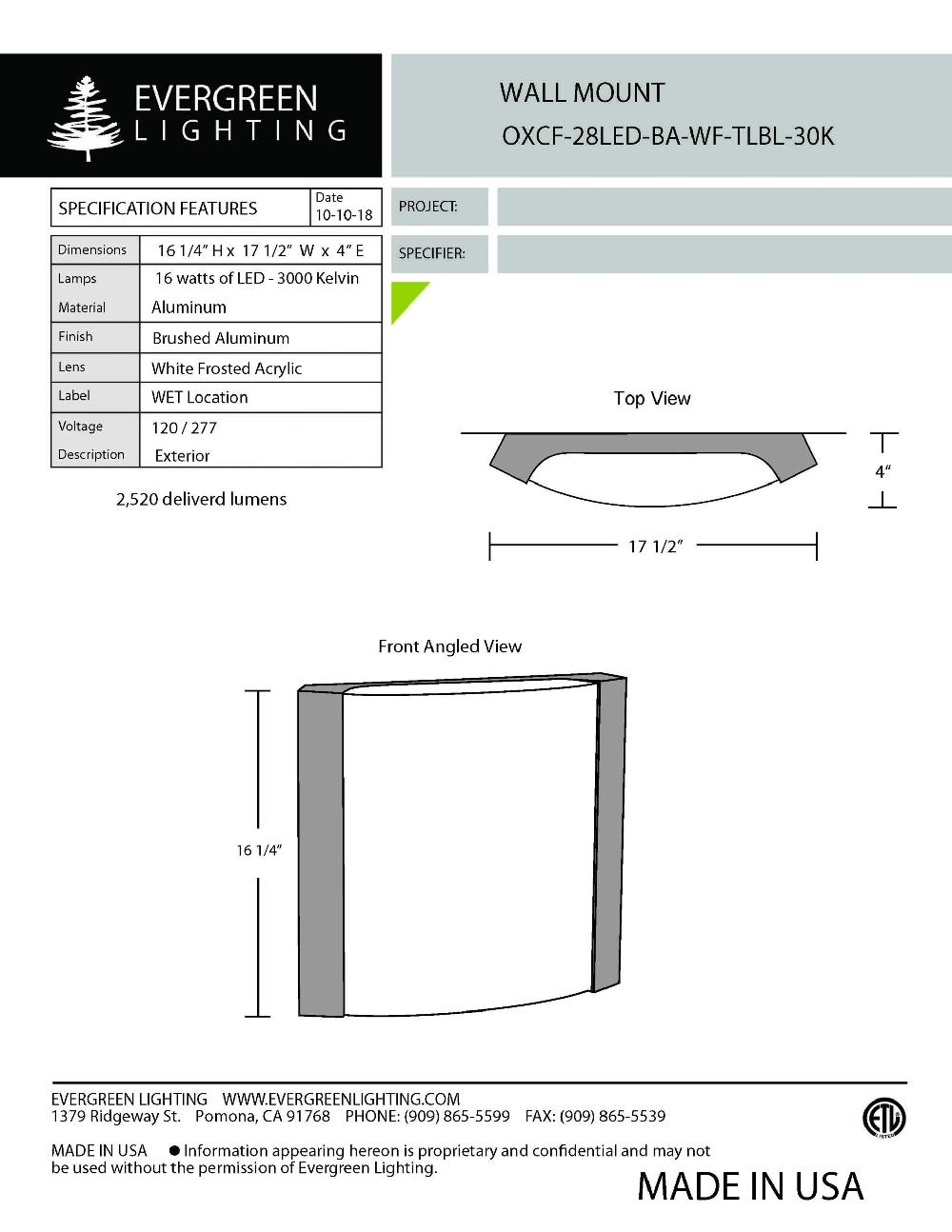 evergreen lights OXCF-28LED Outdoor Custom Wall