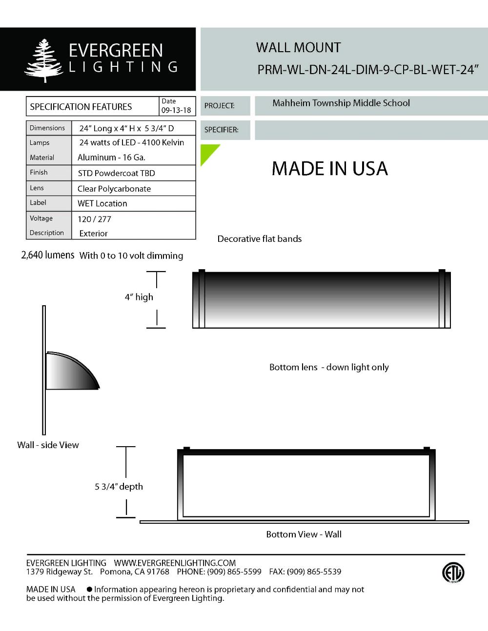 evergreen lights PRM-WL-DN-24L Outdoor Custom Wall