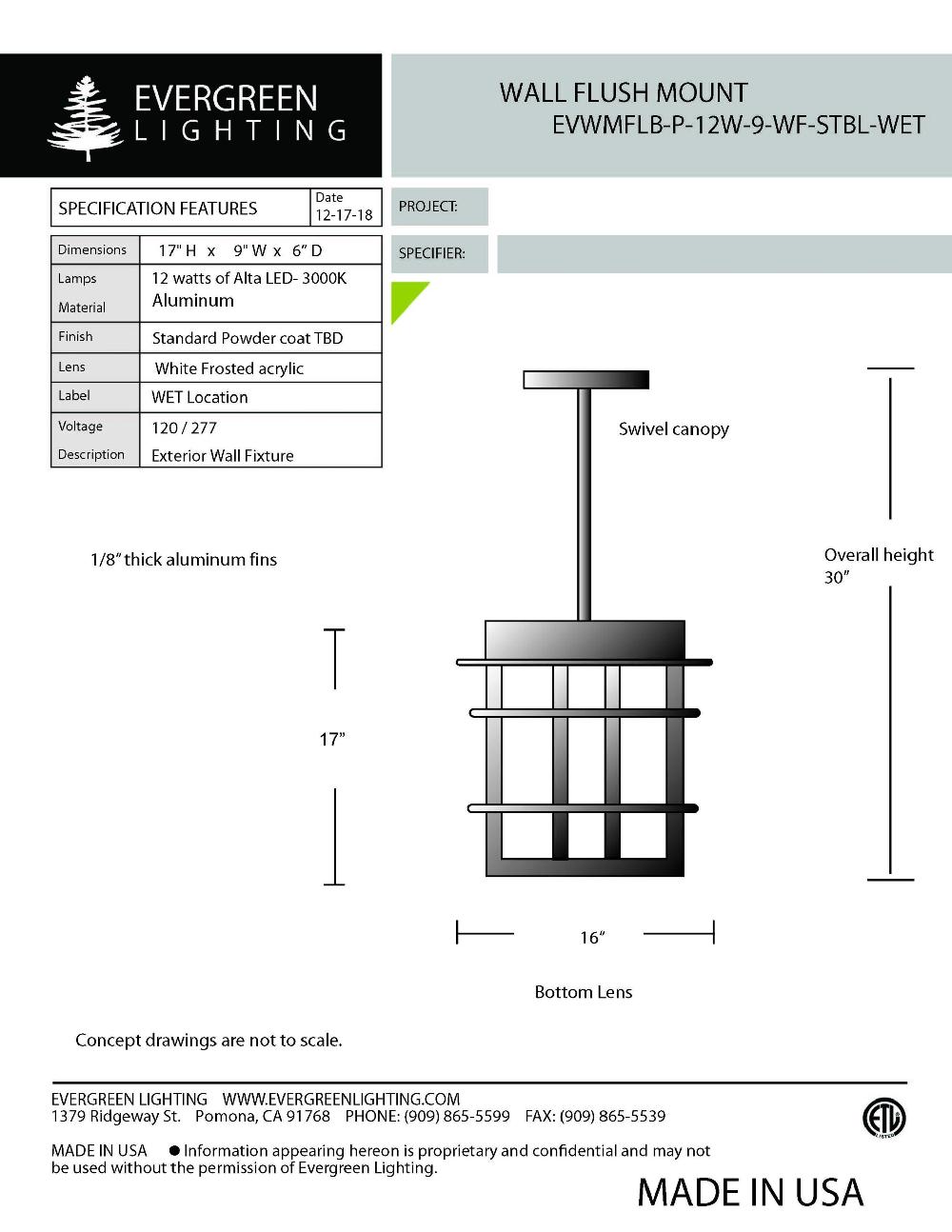 evergreen lights EVWMFLB-P-12W-9-WF Outdoor Custom Ceiling