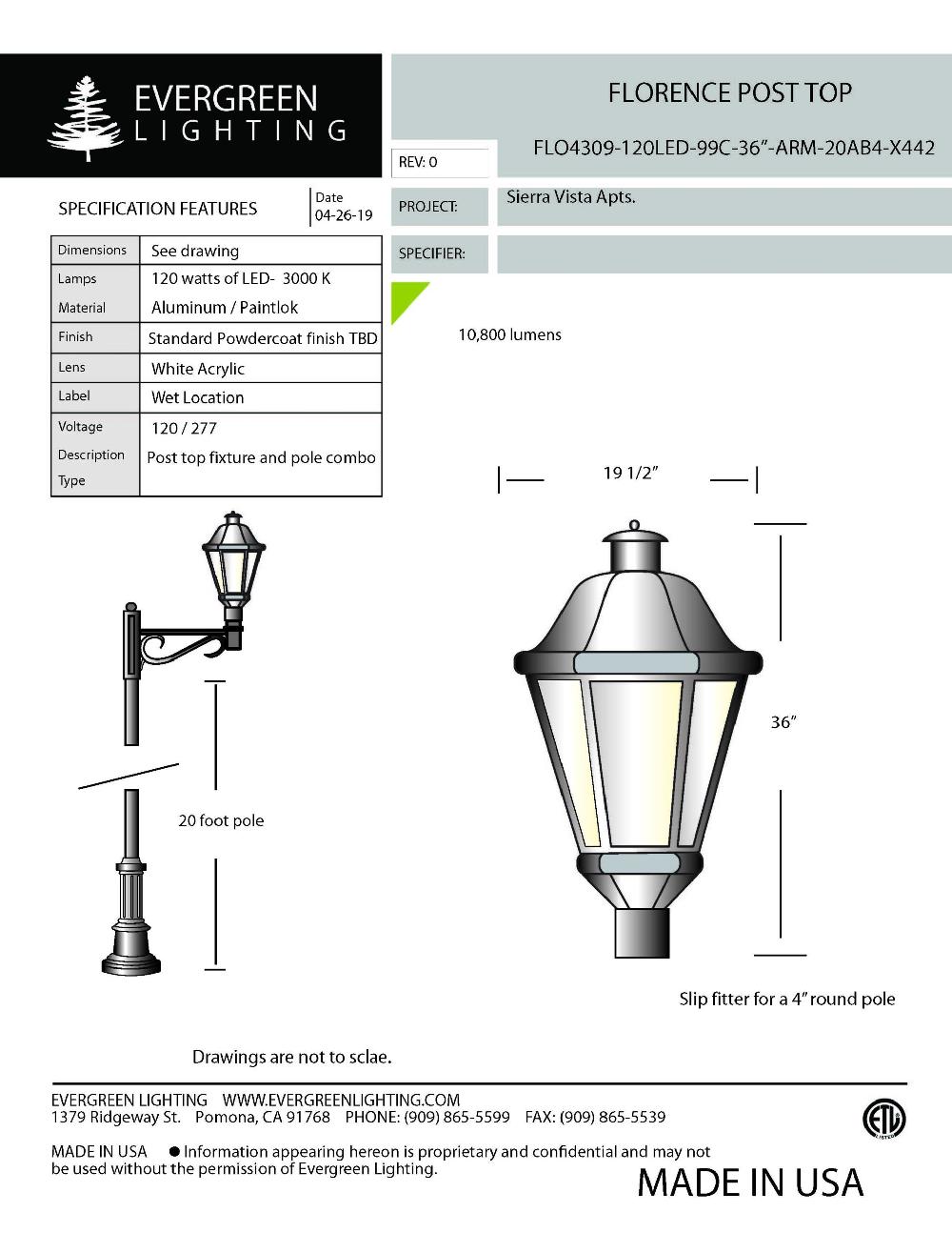 evergreen lights FLO4309-120LED-99C-36-ARM-20AB4 Outdoor Custom Polo Fixture Combinations