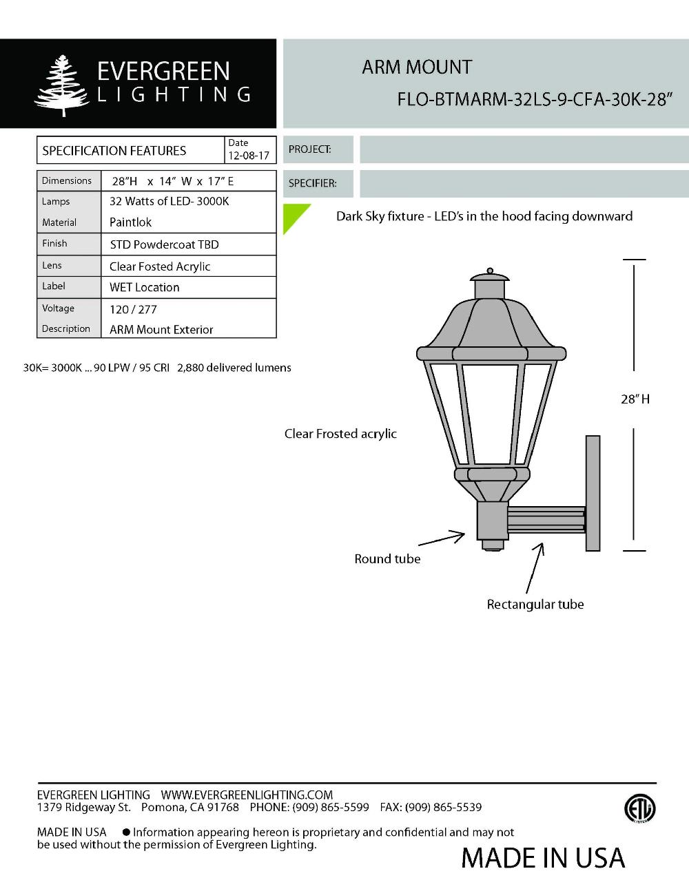 evergreen lights FLOBTMARM-32LS Outdoor Custom Wall