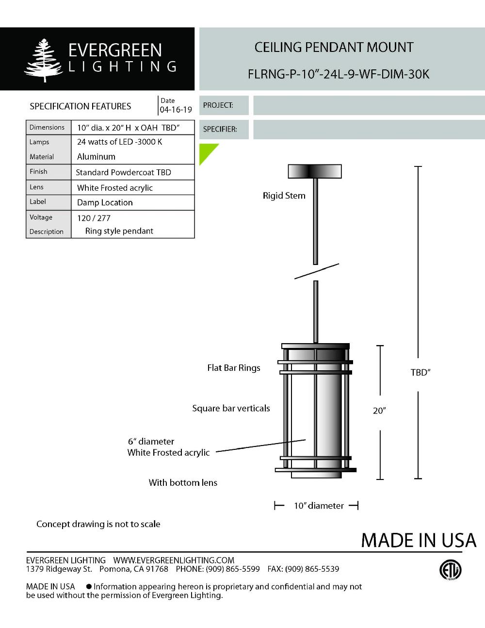 evergreen lights FLRNG-P-10-24L Indoor Indoor Custom Ceiling