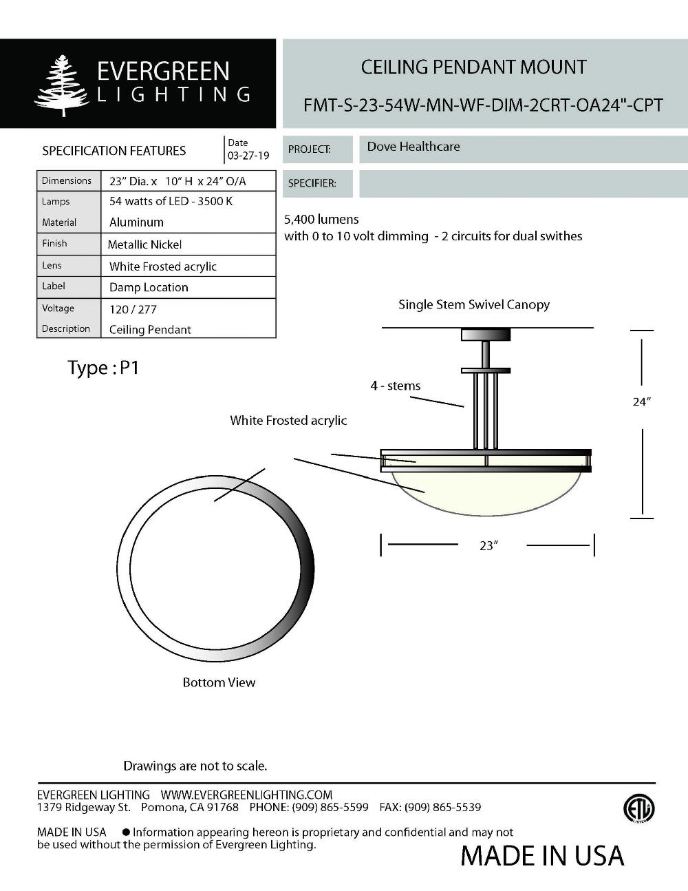 evergreen lights FMT-S-23-54W-MN-WF-DIM-2CRT Indoor Indoor Custom Ceiling